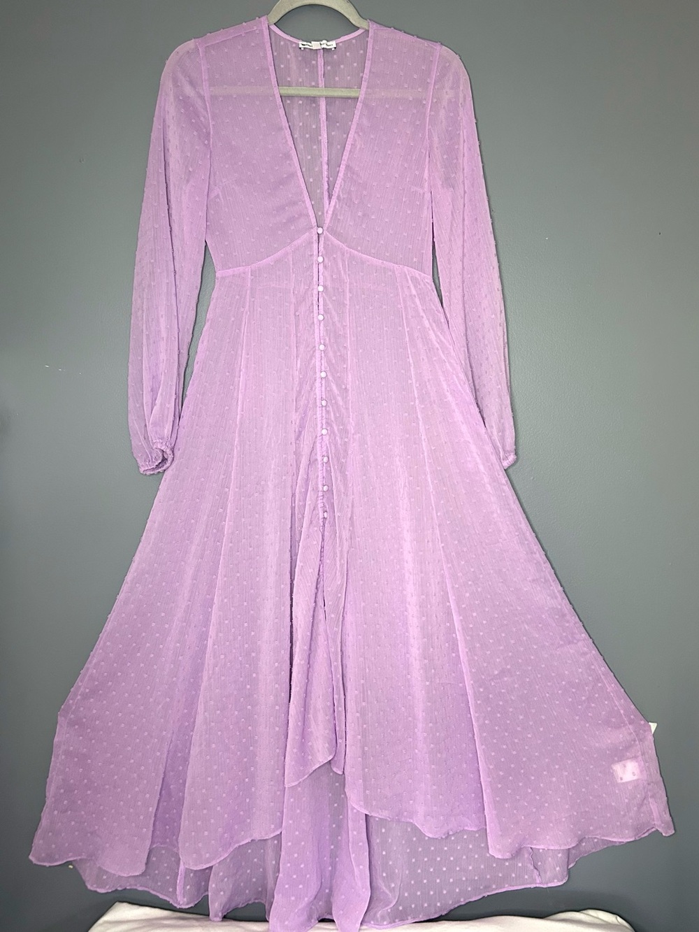Express X Rocky Barnes Dress XS Purple Sheer Chiffon Maxi Flowy Fairy Gypsy